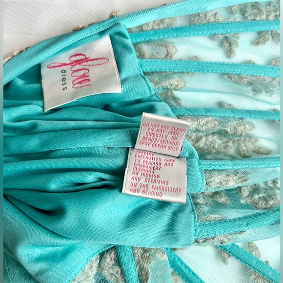 Prom Gown Glow by Colors Size 6, Tiffany Turquoise with Rose Gold Lace Bodice - Picture 16 of 17